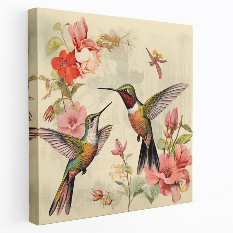 Vintage Hummingbird Collage Wall Art - Hummingbird, Wall Art, Canvas Wall Art, Nostalgia