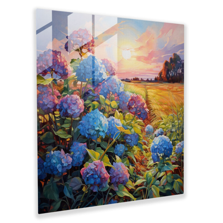 Hydrangea Impressionist Glass Print - Hydrangea, Impressionist Painting, Glass Wall Art, Home Decoration