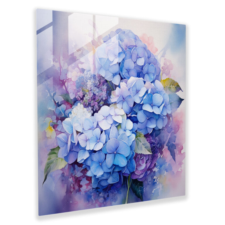 Hydrangea Watercolor Glass Print - Hydrangea, Modern Art, Dreamy Atmosphere, Hydrangea