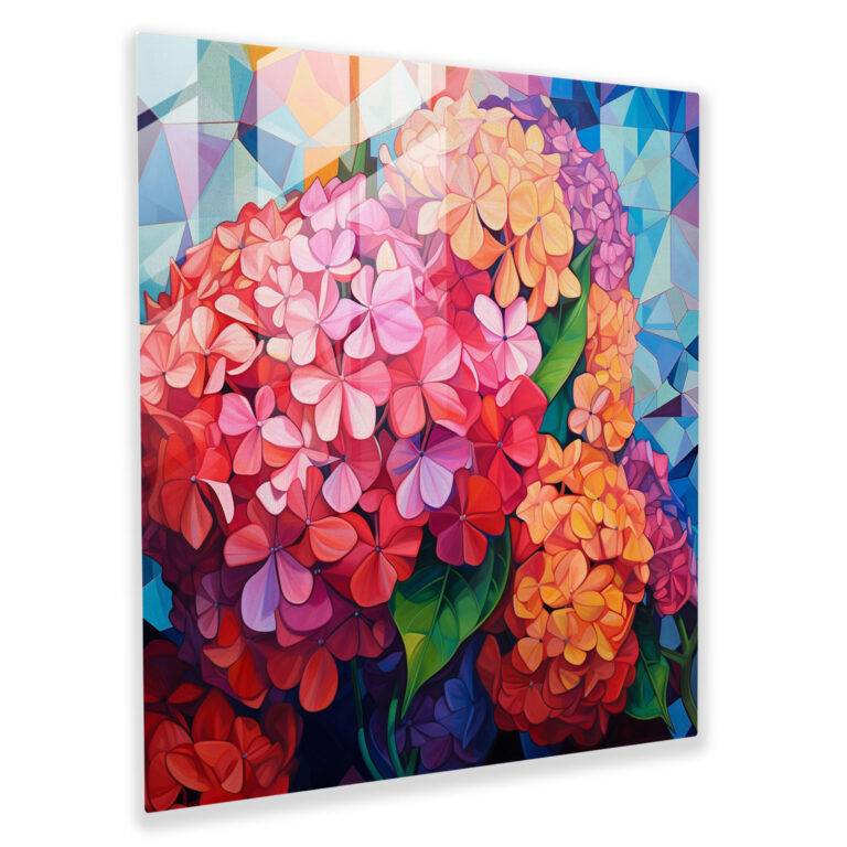 Abstract Hydrangea Glass Print - Hydrangea, Glass Art, Geometric Shapes, Abstract Artwork