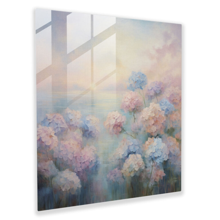 Hydrangea Field Glass Print - Hydrangea, Glass Print, Impressionist Painting, Glass Wall Art