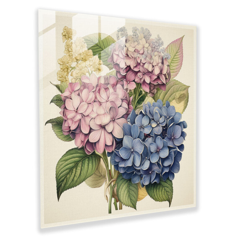 Vintage Hydrangea Glass Print - Hydrangea, Glass Print, Textural Effects, Glass Art