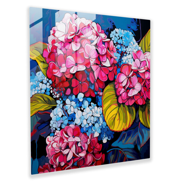 Pop Art Hydrangea Glass Print - Hydrangea, Home Decoration, Glass Wall Art, Hydrangea