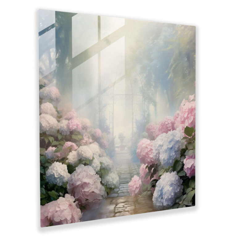 Hydrangea Glass Wall Art - Serene Mist - Hydrangea, Serene, Glass Print, Nature-Inspired