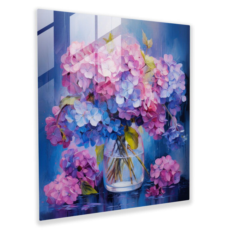 Hydrangea Glass Wall Art - Vibrant Cluster - Hydrangea, Glass Art, Modern Art, Glass Print