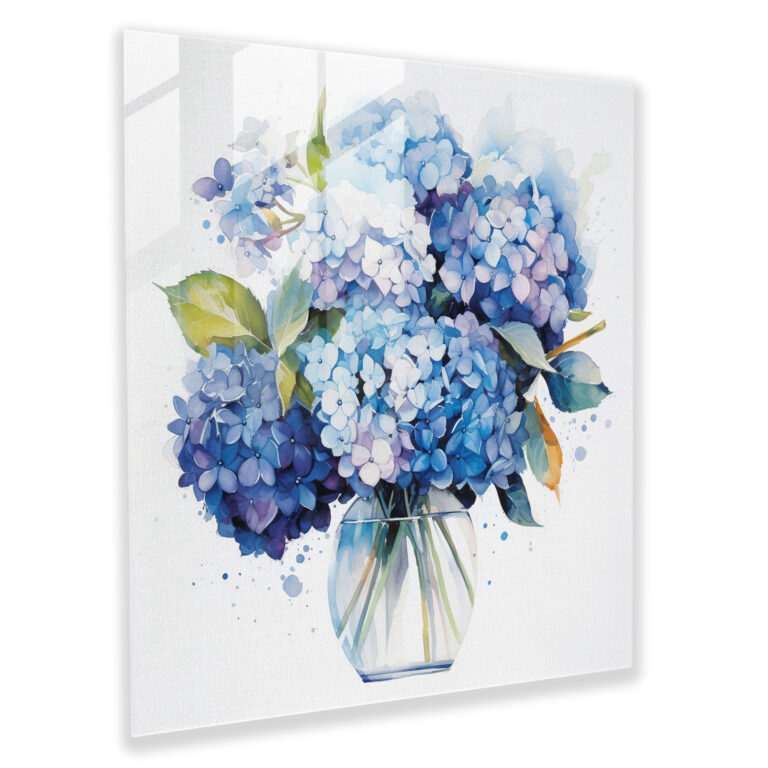 Hydrangea Glass Wall Art - Shades Of Blue - Hydrangea, Blue, Glass Art, Shades Of Blue
