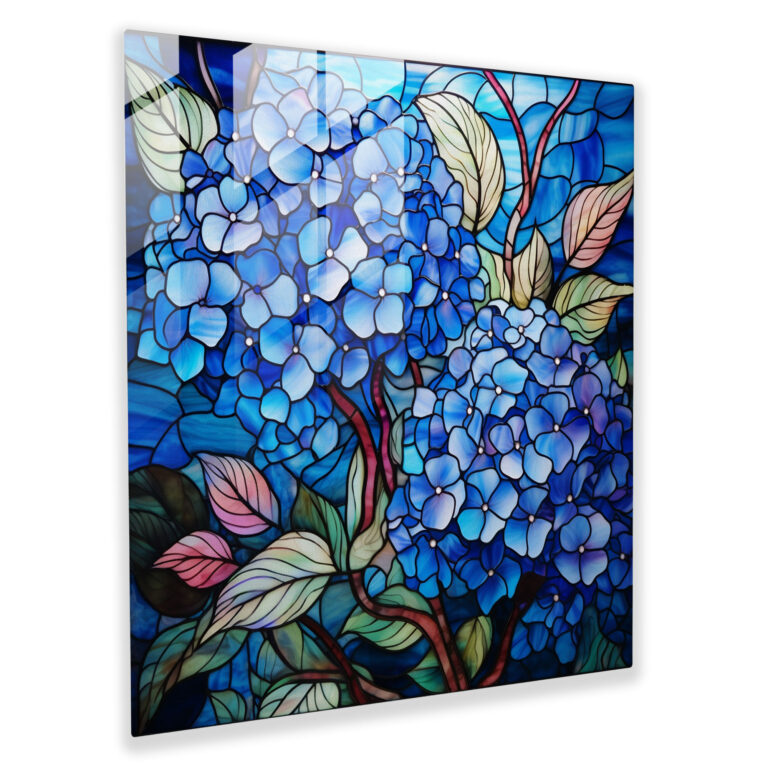 Radiant Hydrangea Glass Print - Hydrangea, Play Of Light, Intricate Details, Modern Art