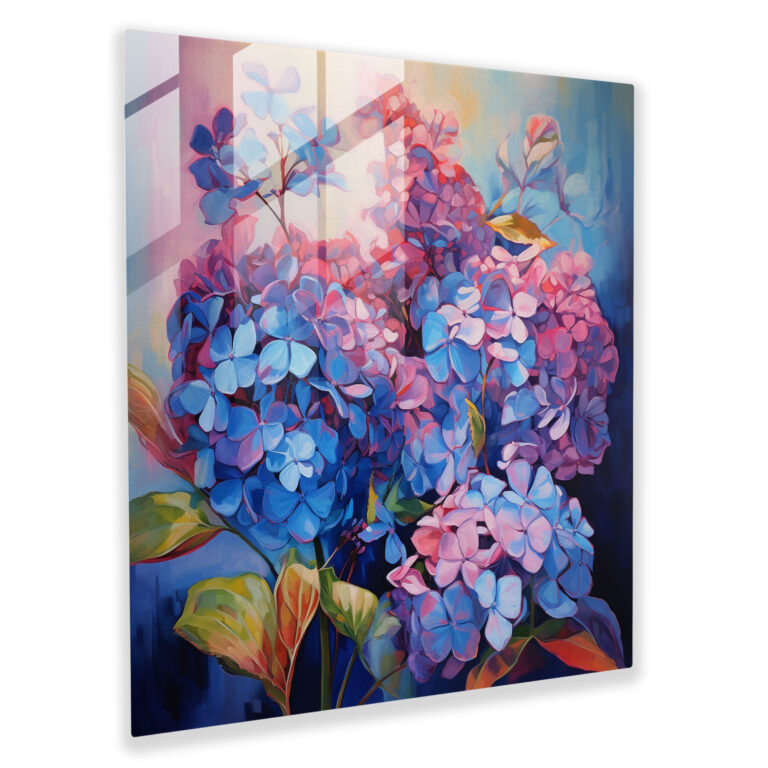Dynamic Hydrangea Glass Print - Hydrangea, Wall Decoration, Modern Art, Movement
