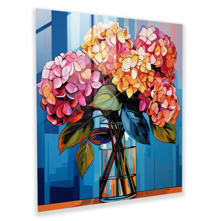 Playful Hydrangea Glass Print - Hydrangea, Hydrangea, Vibrant Hues, Graphic Background