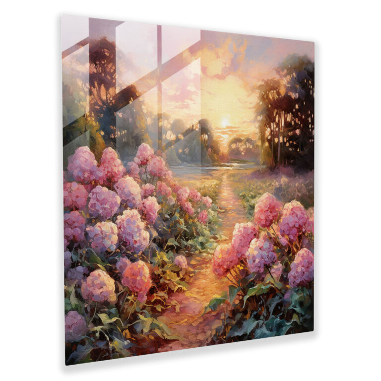 Hydrangea Garden Oil Painting - Hydrangea, Glass Wall Art, Impressionist Oil Painting, Hydrangea
