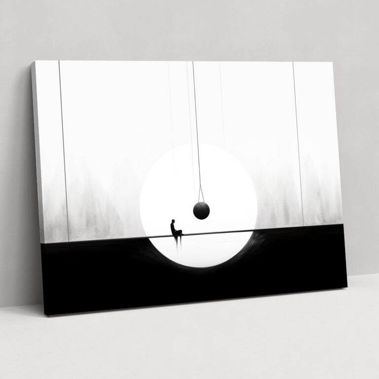 Relaxation Wall Art - Hypnosis, Pendulum Swinging, Hypnosis, Minimalist Black And White Illustration