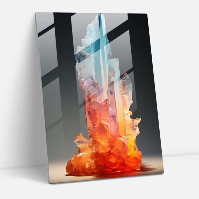 Ice And Fire Glass Print - Iceberg, Home Decoration, Fire, Modern Art