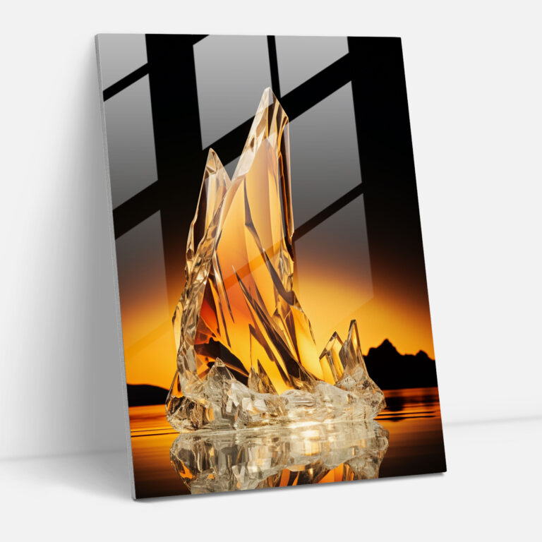 Golden Glow Iceberg Glass Print - Iceberg, Striking Composition, Sunset, Admiration