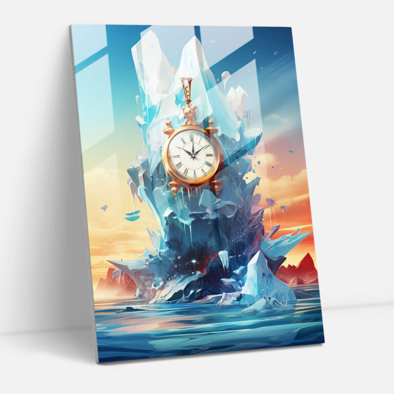Melting Iceberg Glass Wall Art - Iceberg, Surreal Digital Artwork, Unique Beauty, Eye-Catching