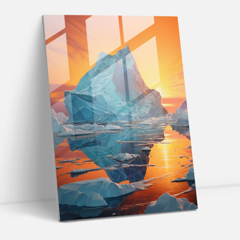 Sunset Iceberg Glass Print - Iceberg, Mesmerizing, Iceberg, Modern Art