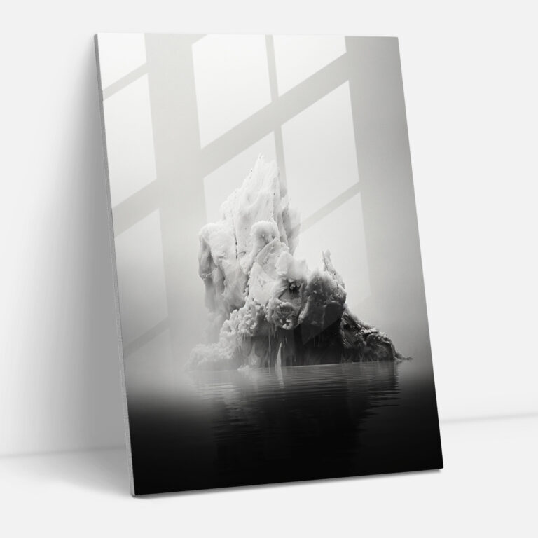 Mystic Monochrome Glass Print - Iceberg, Modern Art, Minimalistic Elegance, Mystery And Intrigue