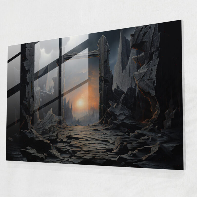 Esotericism Glass Print - Mysterious Doorway - Illuminati, Intricate Details, Wall Decoration, Rich Textures