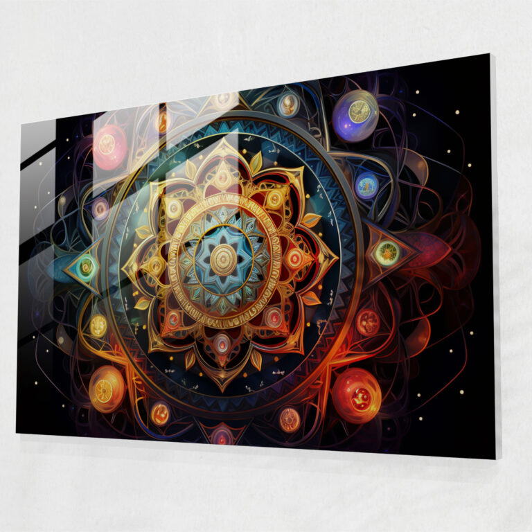 Esotericism Glass Print: Radiant Mandala - Illuminati, Esoteric Mandala, Glass Wall Art, Glass Print