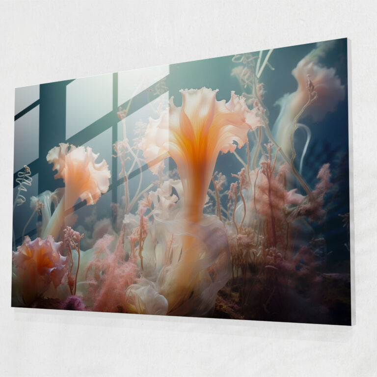 Esotericism Glass Print: Mystical Underwater World - Illuminati, Underwater Photograph, Modern Art, Marine Life