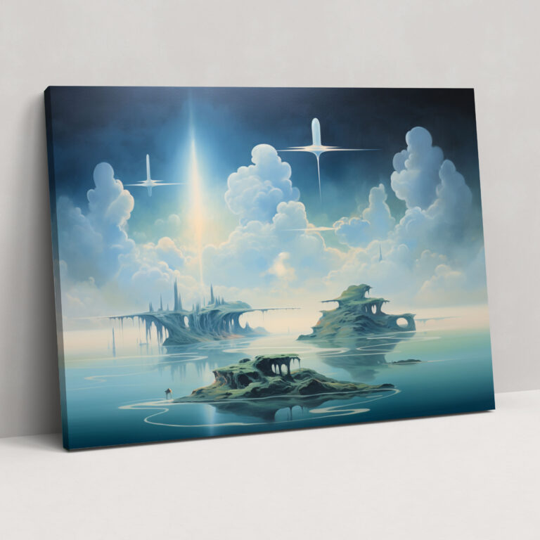 Esotericism Canvas Print: Celestial Landscape - Illuminati, Floating Islands, Surreal Oil Painting, Esotericism