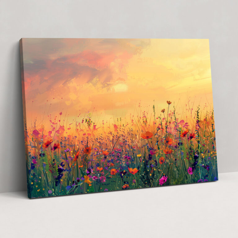 Impressionism Floral Field Sunset Canvas Print - Impressionism, Home Decoration, Wall Art, Canvas