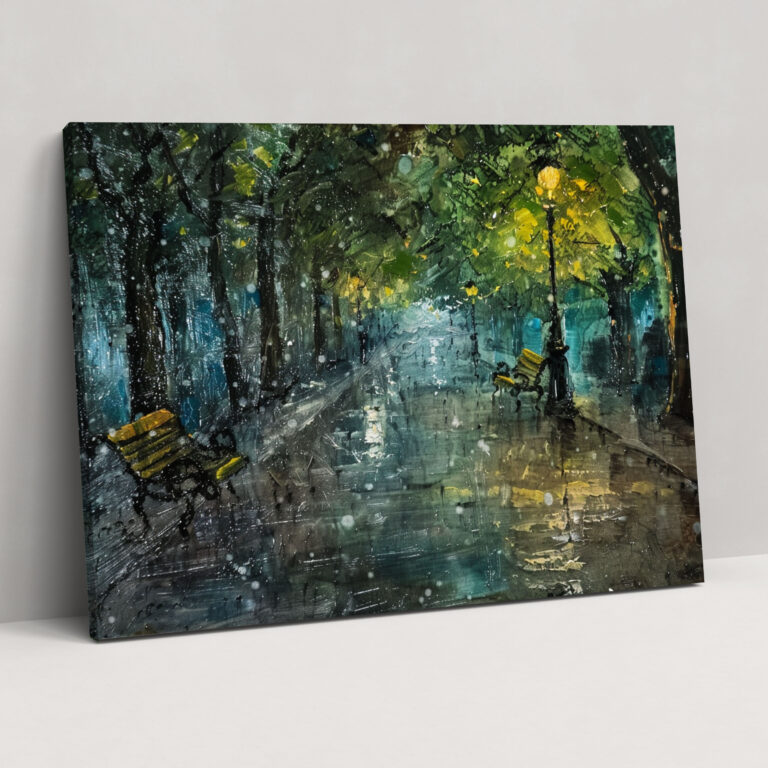Impressionism Rainy City Park Wall Decoration - Impressionism, Home Decoration, Wall Decoration, Canvas Wall Art