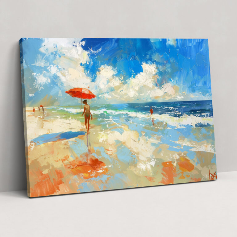 Impressionism Beach Scene Sunny Day Canvas Print - Impressionism, Canvas Wall Art, Impressionism, Wall Art