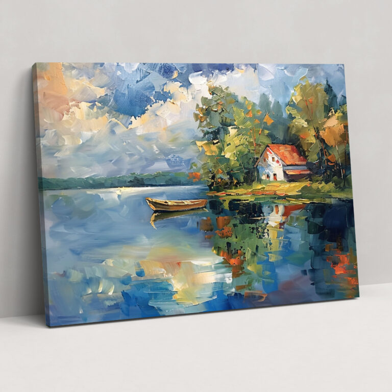 Impressionism Lakeside Scene Reflections Canvas Print - Impressionism, Canvas, Home Decoration, Canvas Wall Art