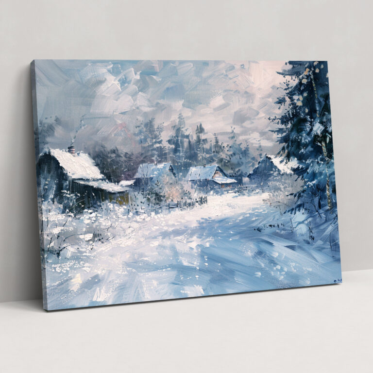 Impressionism Snowy Village Winter Day Wall Art - Impressionism, Wall Art, Canvas Wall Art, Wall Decoration