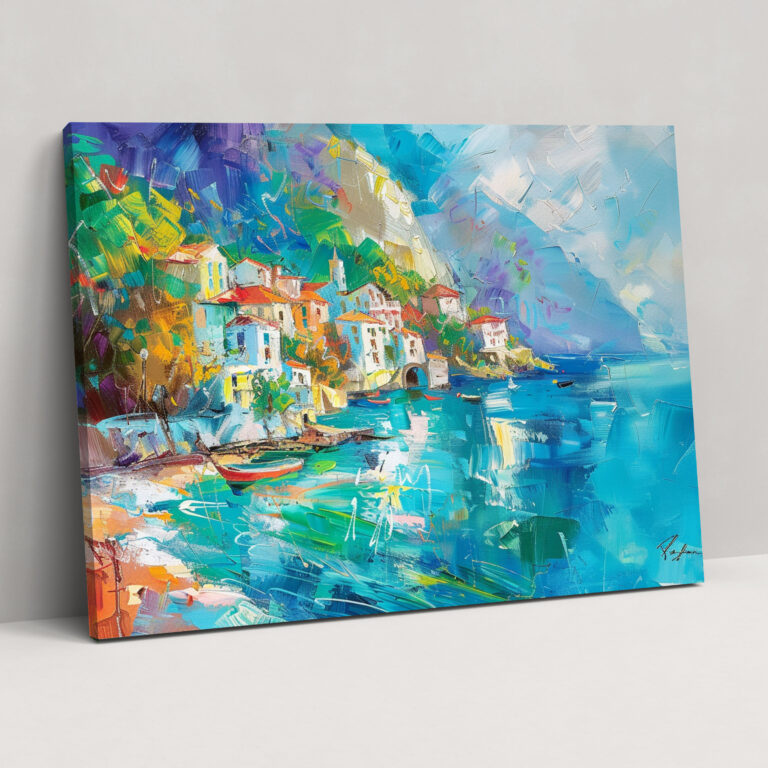 Impressionism Seaside Village Canvas Print - Impressionism, Home Decoration, Wall Decoration, Canvas Print