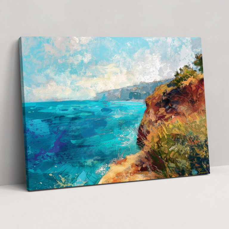 Coastal Cliff Impressionism Canvas Print - Impressionism, Wall Art, Sea, Canvas Print