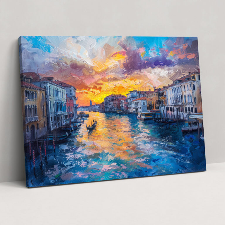 Canal In Venice Sunrise Impressionism Canvas Print - Impressionism, Home Decoration, Canvas Wall Art, Wall Decoration