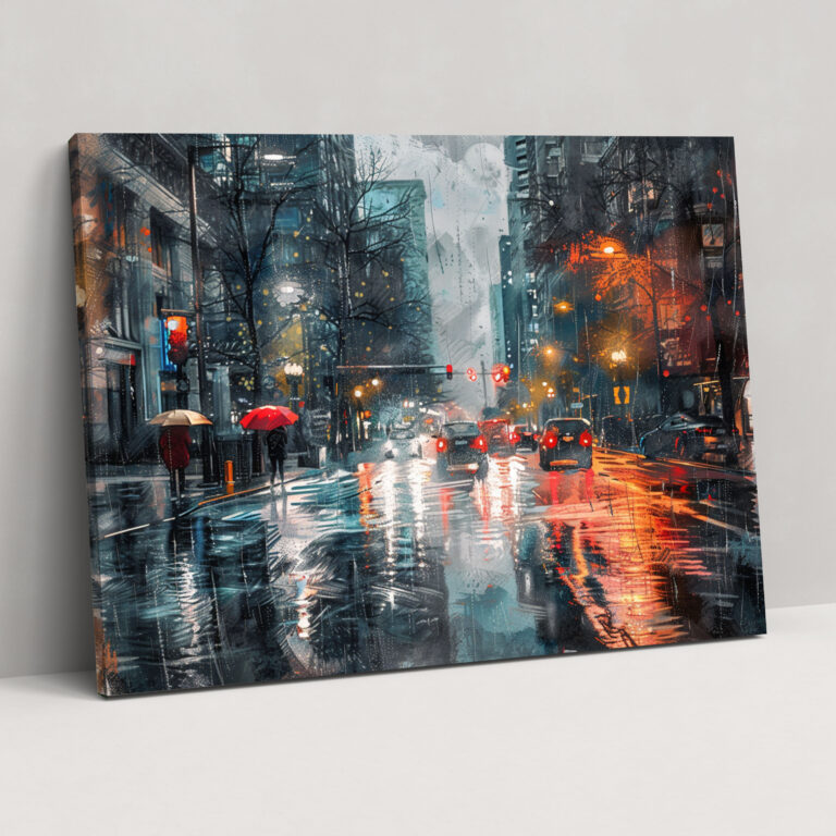 Impressionism Rainy Day City Canvas Print - Impressionism, Wall Decoration, Impressionism, Canvas