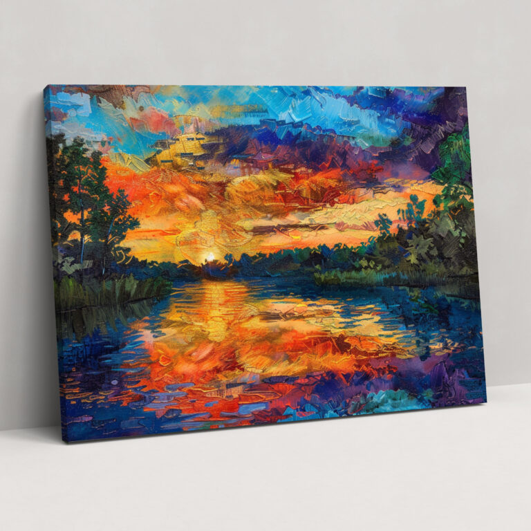 Impressionism Sunset Over Tranquil Lake Wall Decoration - Impressionism, Impressionism, Canvas, Wall Art