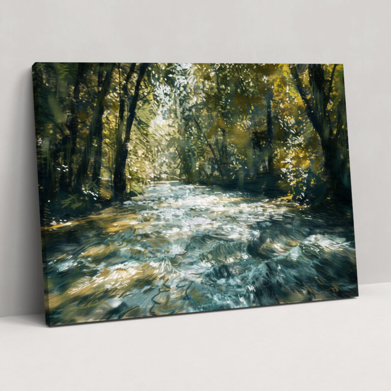 Impressionism River Through Forest Canvas Print - Impressionism, Canvas Print, Wall Decoration, Impressionism