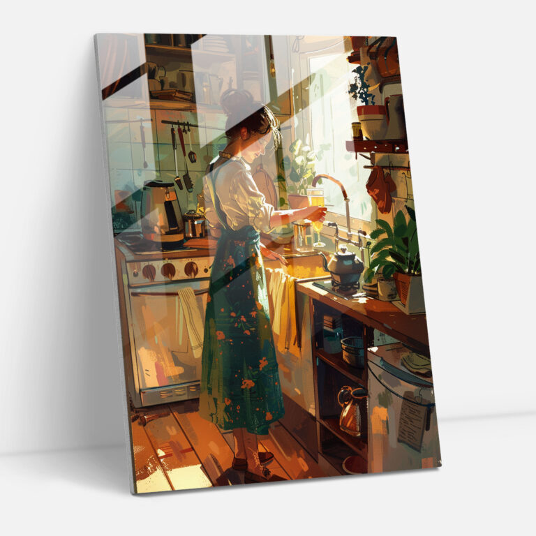 Johannes Vermeer Glass Wall Art - Woman In Cozy Kitchen - Johannes Vermeer, Wall Decoration, Glass Wall Art, Home Decoration
