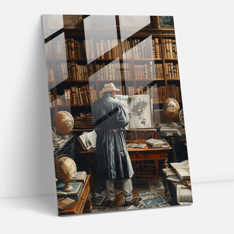 Johannes Vermeer Glass Wall Art - Man In Study With Books - Johannes Vermeer, Home Decoration, Glass Wall Art, Glass Art