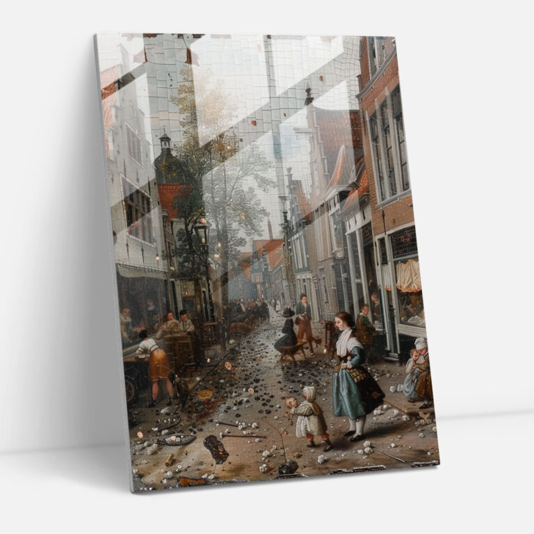 Johannes Vermeer Glass Art - Dynamic Street Scene - Johannes Vermeer, Modern Art, Glass Art, Johannes Vermeer