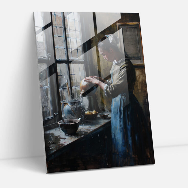 Johannes Vermeer Glass Wall Art - Young Woman Pouring Water - Johannes Vermeer, Johannes Vermeer, Wall Decoration, Glass Wall Art