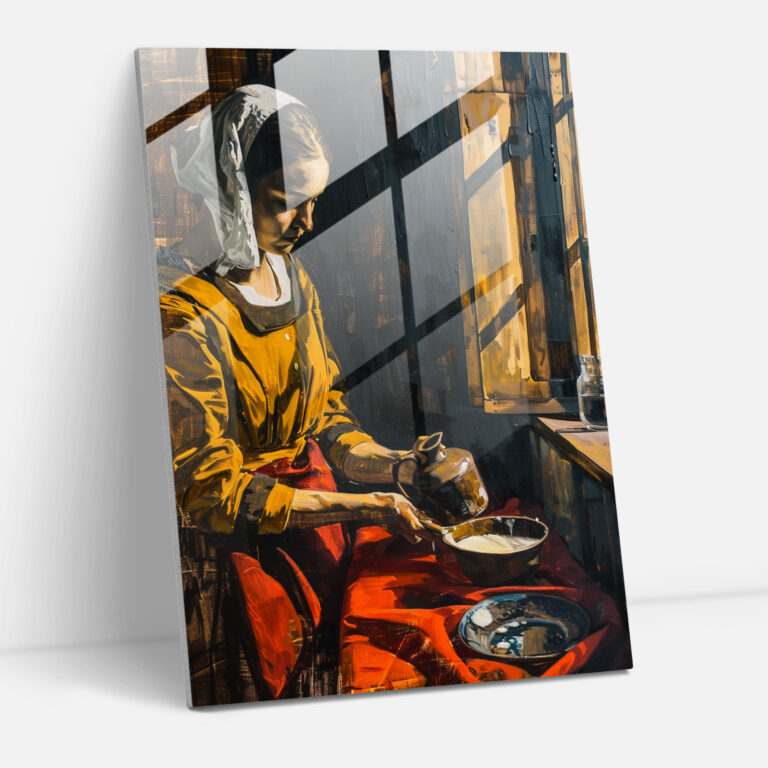 Johannes Vermeer Home Decoration - Woman Pouring Milk Glass Print - Johannes Vermeer, Glass Print, Johannes Vermeer, Glass Wall Art