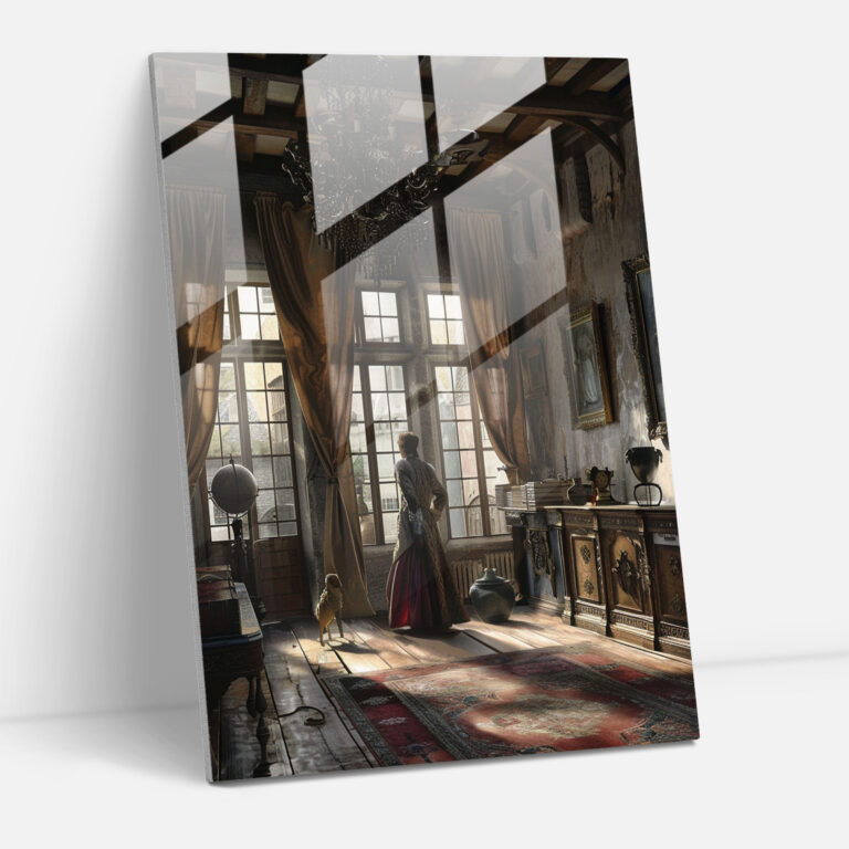 Johannes Vermeer Glass Print - Luxurious Interior Scene - Johannes Vermeer, Wall Decoration, Modern Art, Johannes Vermeer