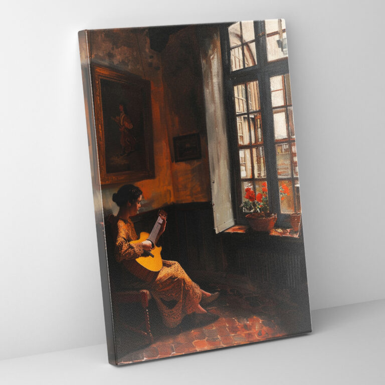 Johannes Vermeer Woman Playing Guitar Wall Decoration - Johannes Vermeer, Home Decoration, Wall Art, Canvas
