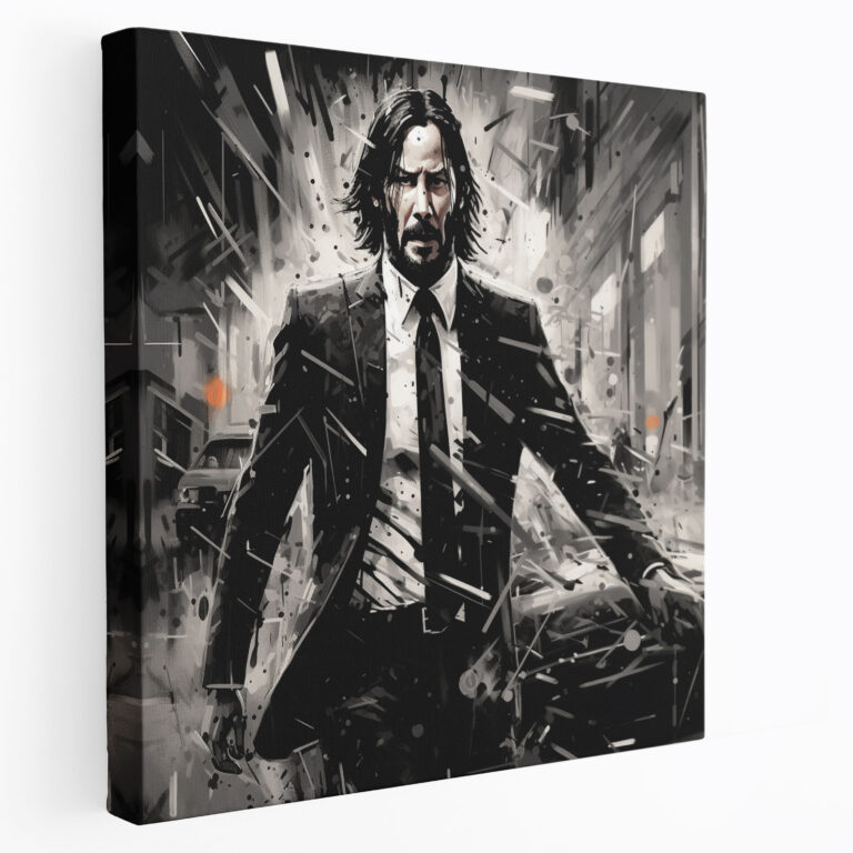 John Wick Wall Art - Monochrome Masterpiece - John Wick, Canvas Print, Wall Decoration, Black And White Painting