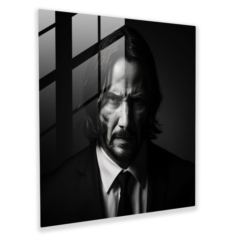 John Wick Minimalist Black And White Glass Print - John Wick, Glass Art, John Wick, Home Decoration