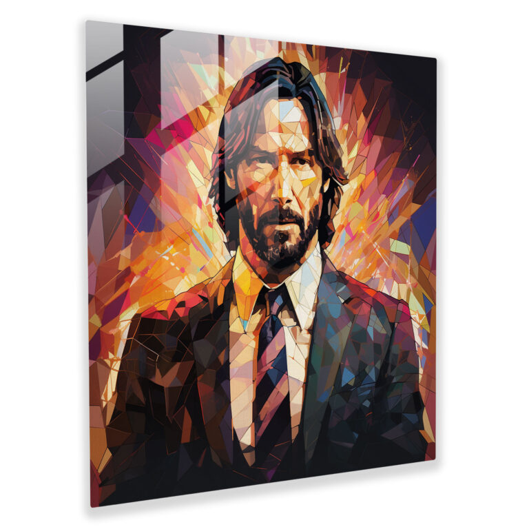 John Wick Geometric Digital Illustration Glass Print - John Wick, Home Decoration, Wall Decoration, Glass Art