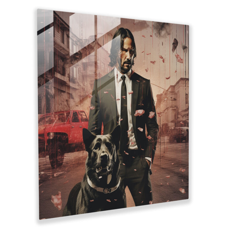 John Wick Contemporary Collage Glass Print - John Wick, Wall Decoration, John Wick, Glass Print