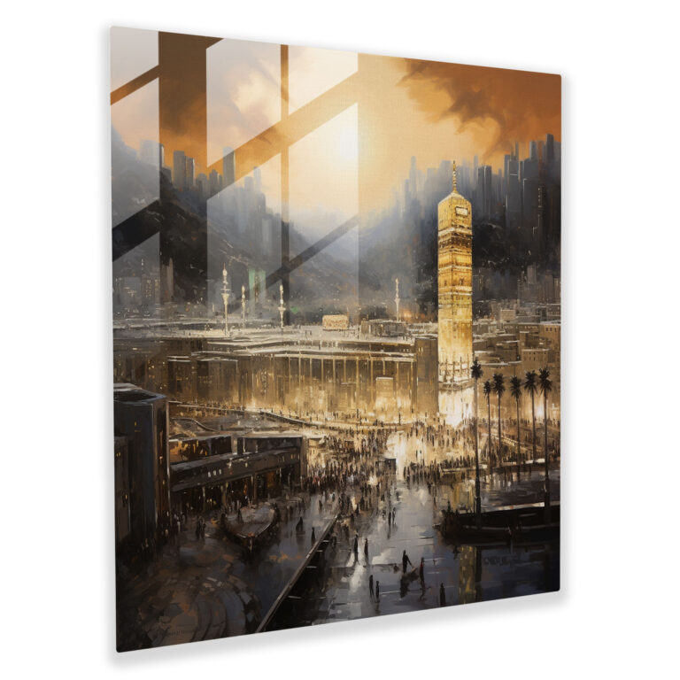 Contemporary Glass Print - Kaaba In Modern Cityscape - Kaaba, Glass Wall Art, Modern Art, Glass Art