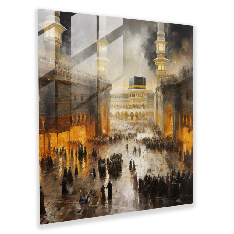 Kaaba Pilgrimage Glass Print - Kaaba, Modern Art, Pilgrims, Glass Print