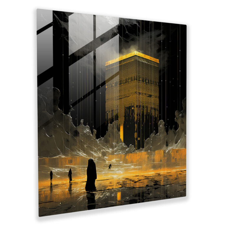 Kaaba Futuristic Glass Print - Kaaba, Abstract Form, Kaaba, Futuristic Digital Illustration