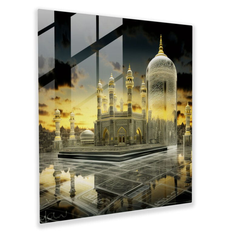 Kaaba Glass Print - Calligraphy Elegance - Kaaba, Glass Print, Kaaba, Wall Decoration